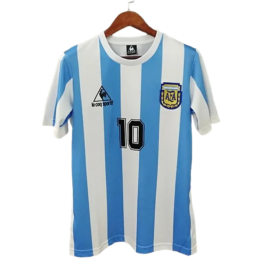 Argentina MARADONA #10 Retro Home Jersey 1986 White & Blue Men's