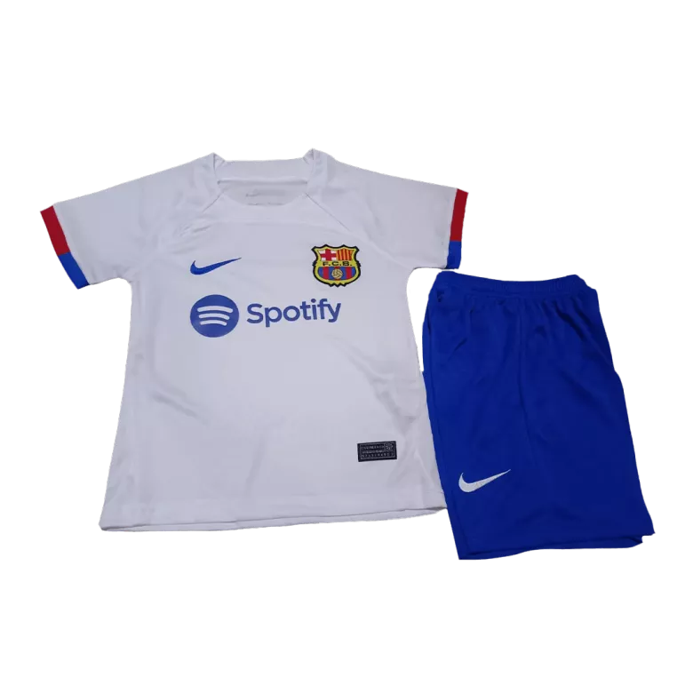 Barcelona Away Kit 2023/24 White & Blue Kids - The World Jerseys