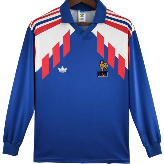 France Retro Home Long Sleeve Jersey 1988/90 Blue Men's