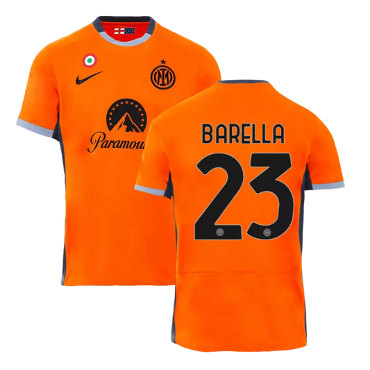 Inter Milan BARELLA #23 Third Jersey 2023/24 Orange Men's - The World Jerseys