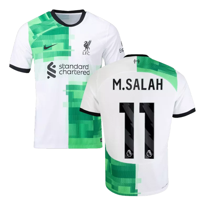 Liverpool M.SALAH #11 Away Jersey Player's Version 2023/24 White & Green Men's - The World Jerseys