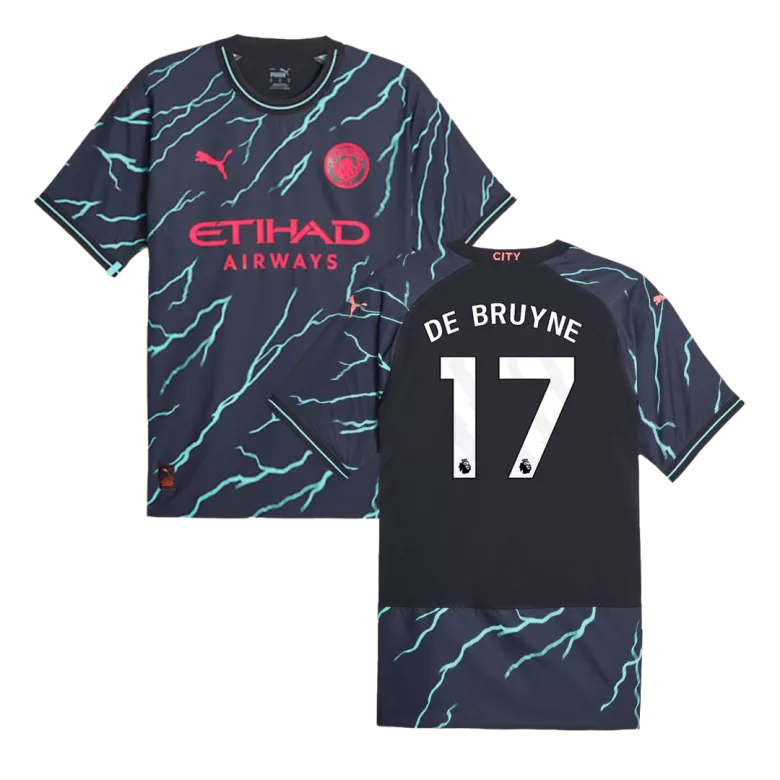 Manchester City DE BRUYNE #17 Third Jersey Player's Version 2023/24 Navy Blue Men's - The World Jerseys