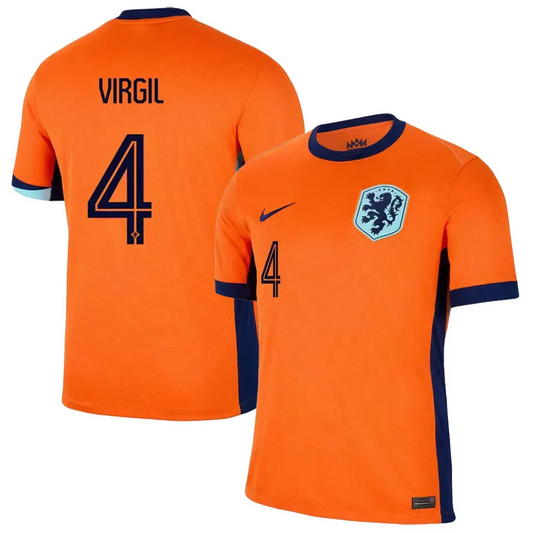 Netherlands VIRGIL #4 Home Jersey Euro 2024 Orange Men's