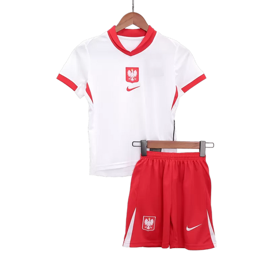 Poland Home Kit Euro 2024 White & Red Kids