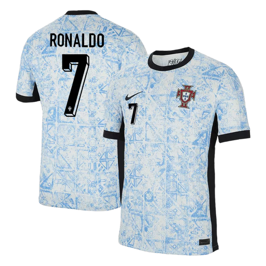 Portugal RONALDO #7 Away Jersey Euro 2024 White & Blue Men's