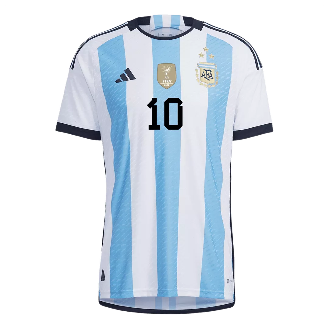 Argentina Messi #10 Home 3 Stars Jersey Player's Version 2022/23 Blue Men's